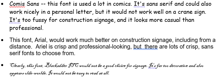 Examples of construction sign fonts
