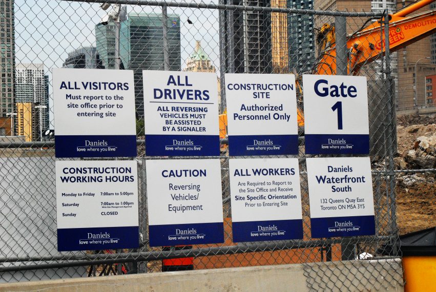 Safety signs on a construction site